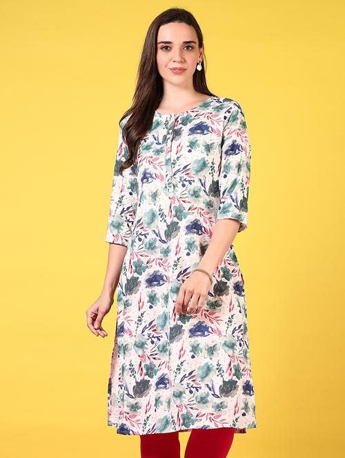women round neck printed straight kurta - 21694249 -  Standard Image - 0