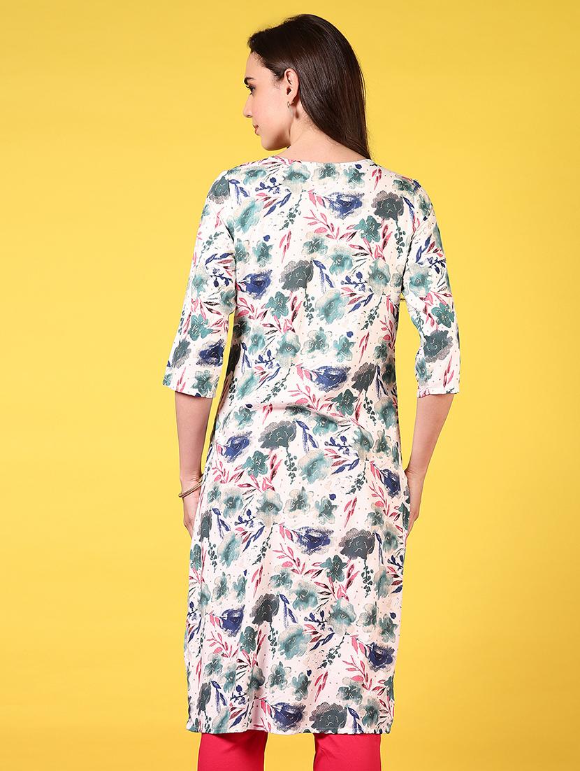 women round neck printed straight kurta - 21694249 - Standard Image - 3