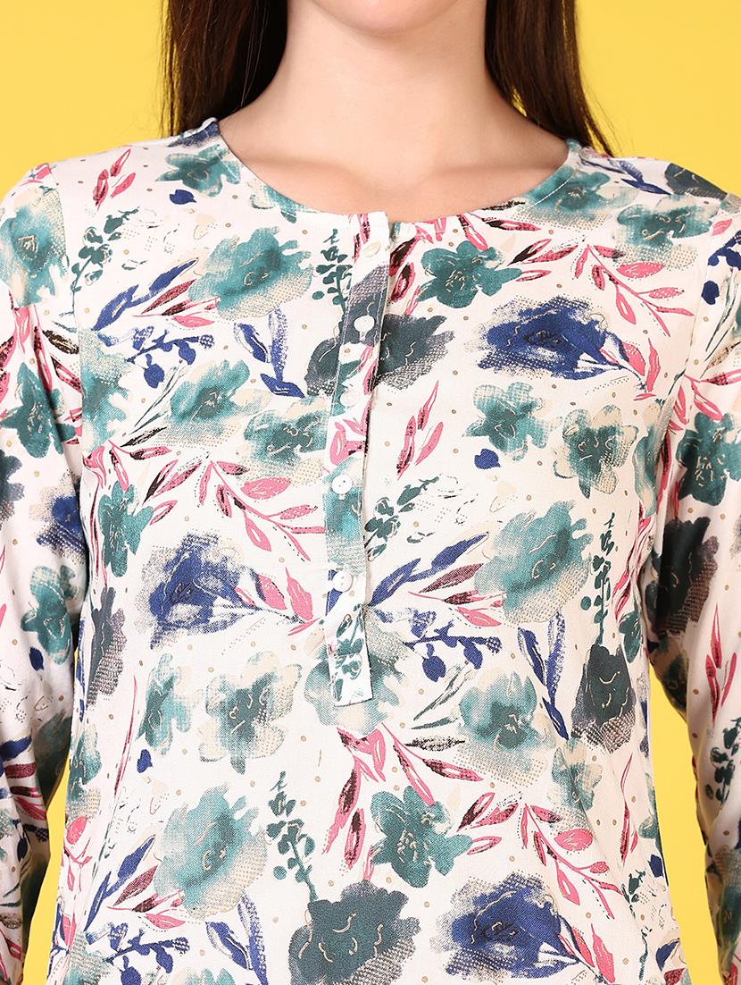 women round neck printed straight kurta - 21694249 - Standard Image - 5