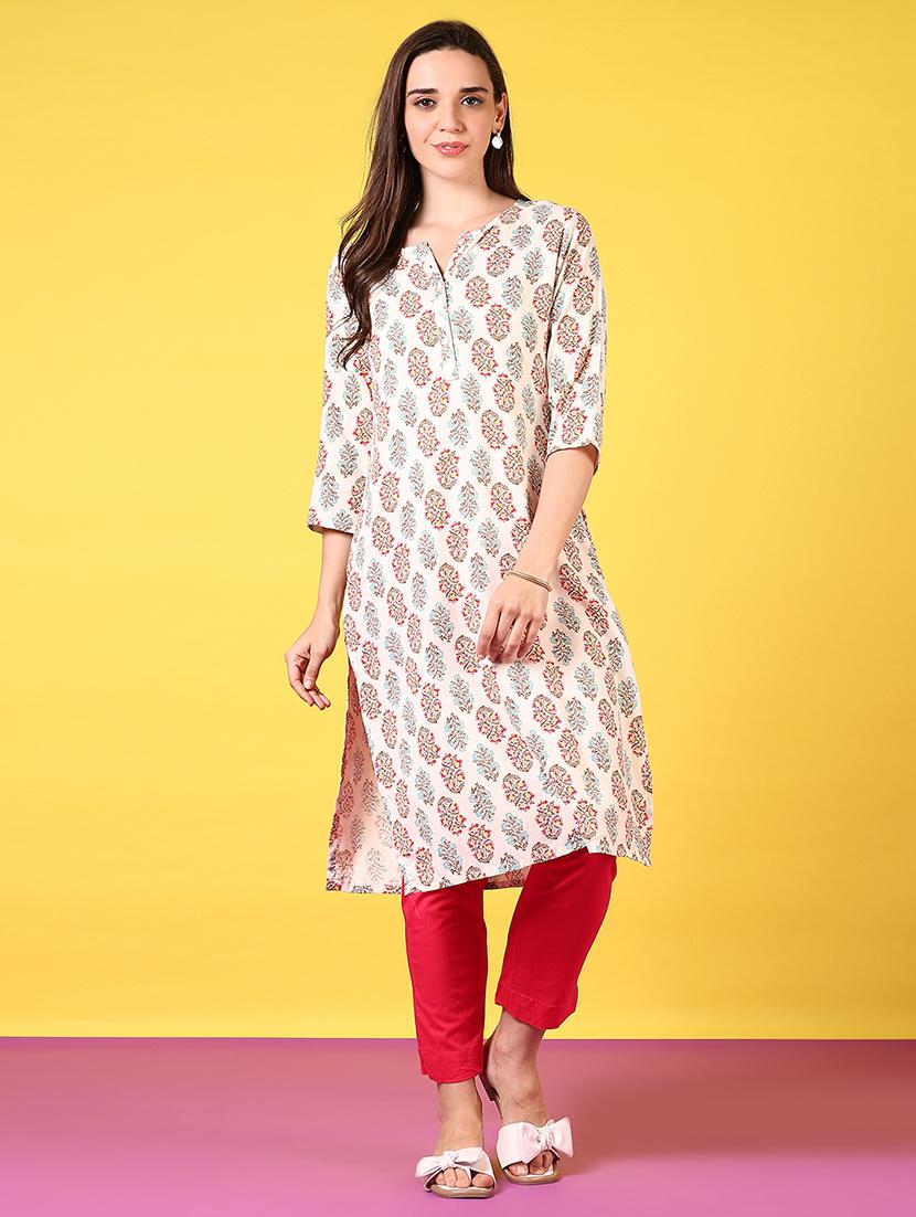women notch neck printed straight kurta - 21694251 -  Zoom Image - 0