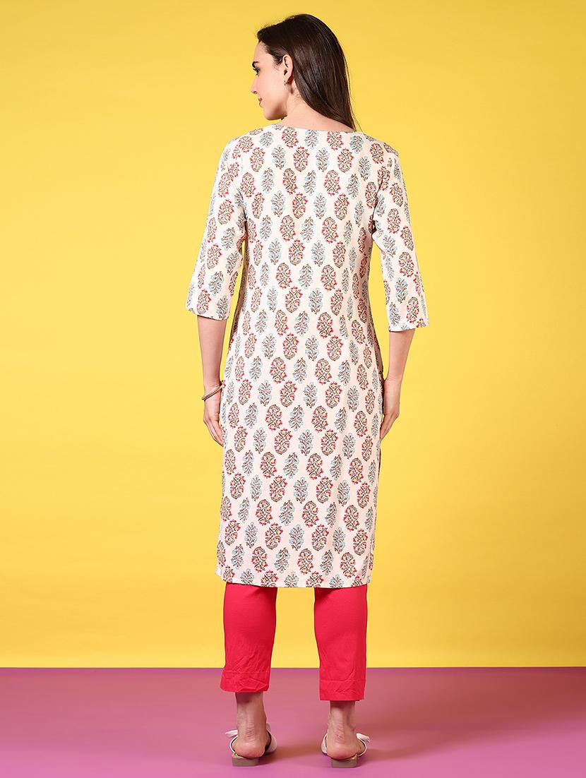 women notch neck printed straight kurta - 21694251 - Standard Image - 3