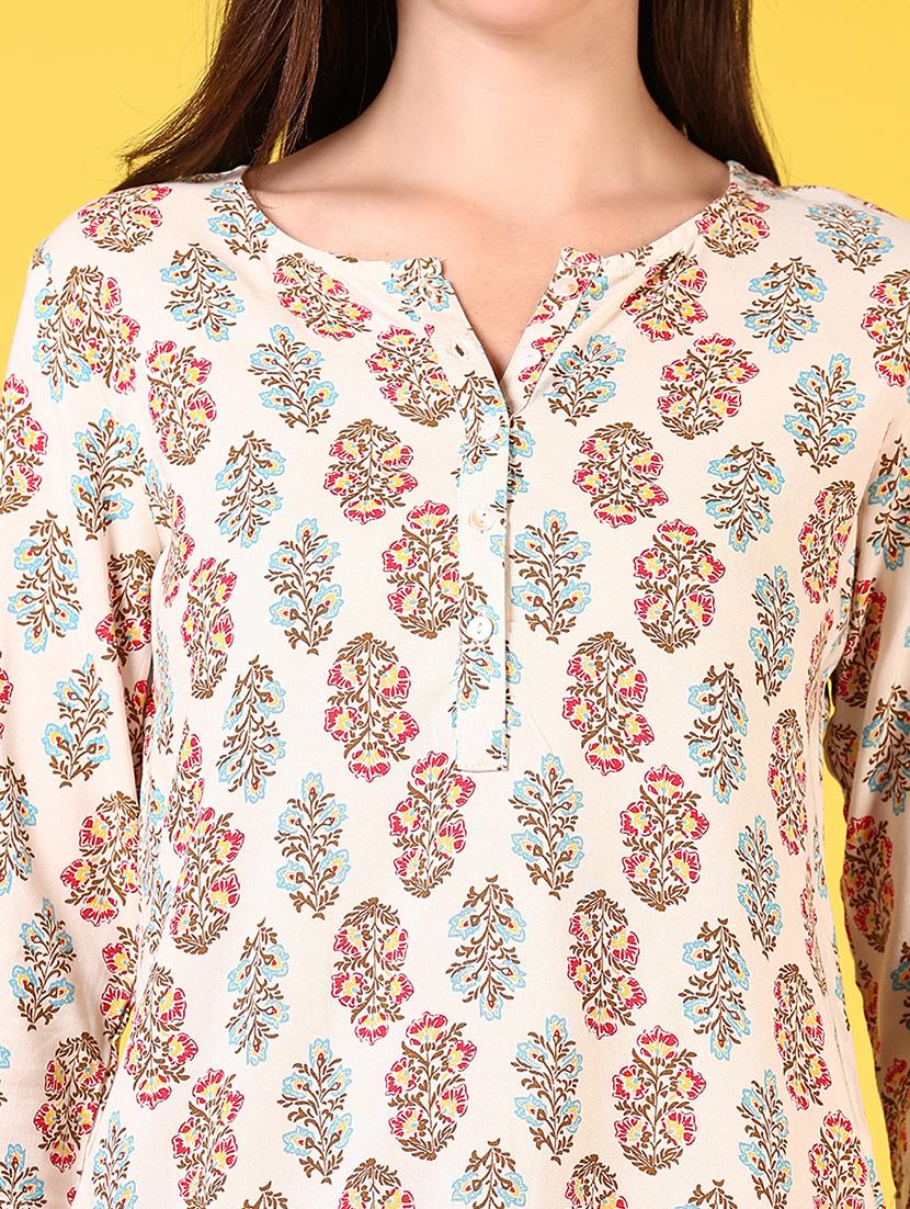 women notch neck printed straight kurta - 21694251 - Standard Image - 5