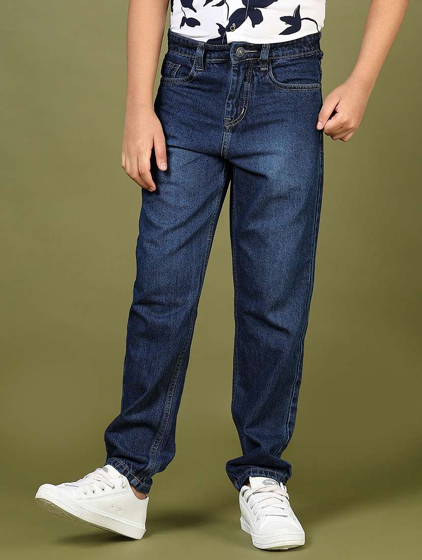 boys solid mid rise straight jeans