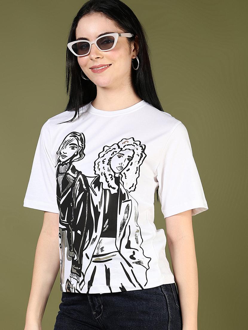 women's white printed regular t-shirt - 21694280 - Zoom Image - 0