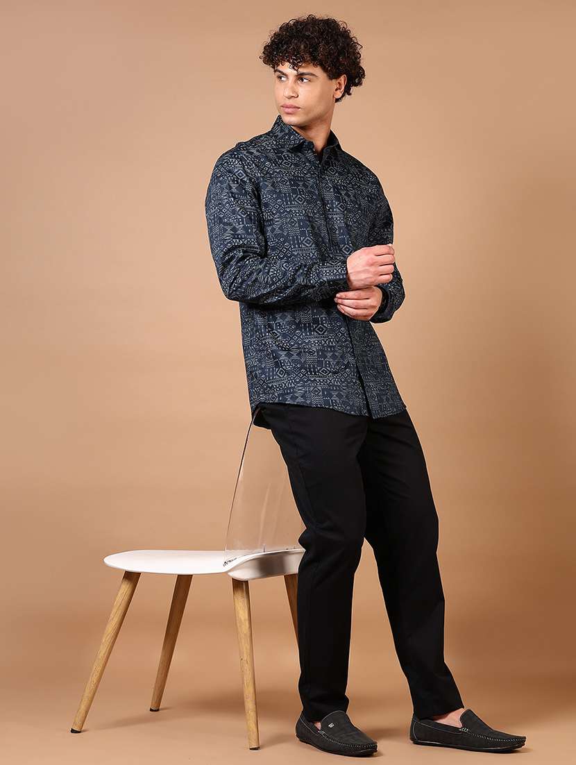 men long sleeves printed casual shirt - 21694287 -  Standard Image - 3