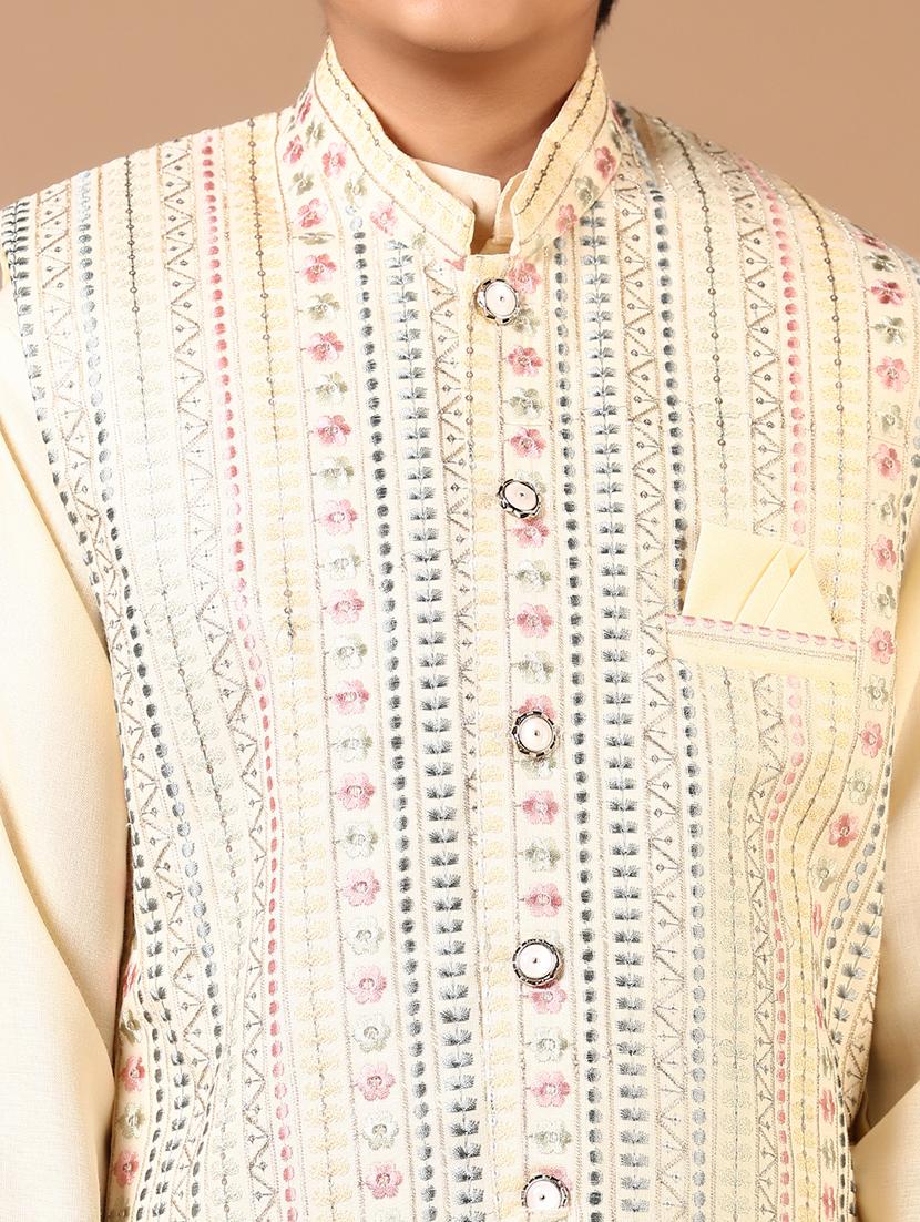 boys solid kurta pyjama with embroidered jacket - 21694313 - Standard Image - 3
