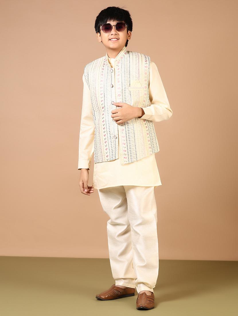 boys solid kurta pyjama with embroidered jacket - 21694313 - Standard Image - 5