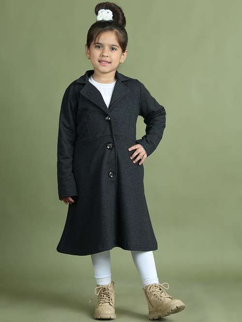 girls long sleeves solid trench coat - 21694634 - Standard Image - 0