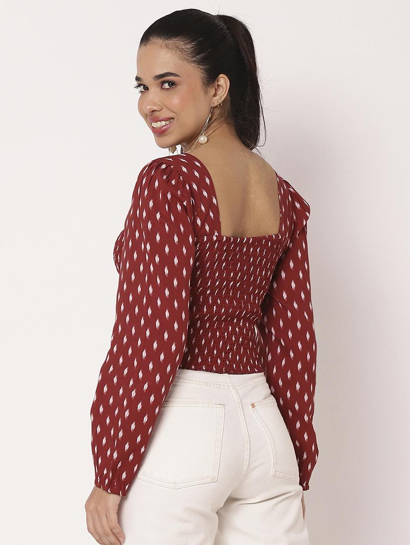 women printed bishop sleeve crop top - 21694658 - Standard Image - 3