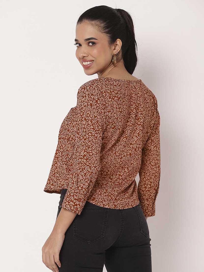 women floral printed notch neck regular top - 21694663 - Standard Image - 3