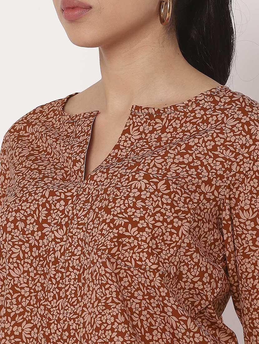 women floral printed notch neck regular top - 21694663 - Standard Image - 5