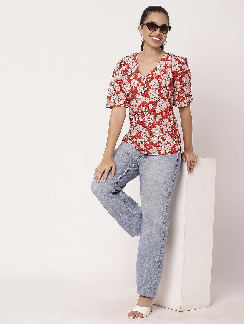 women floral printed v neck shirt top - 21694669 - Standard Image - 5