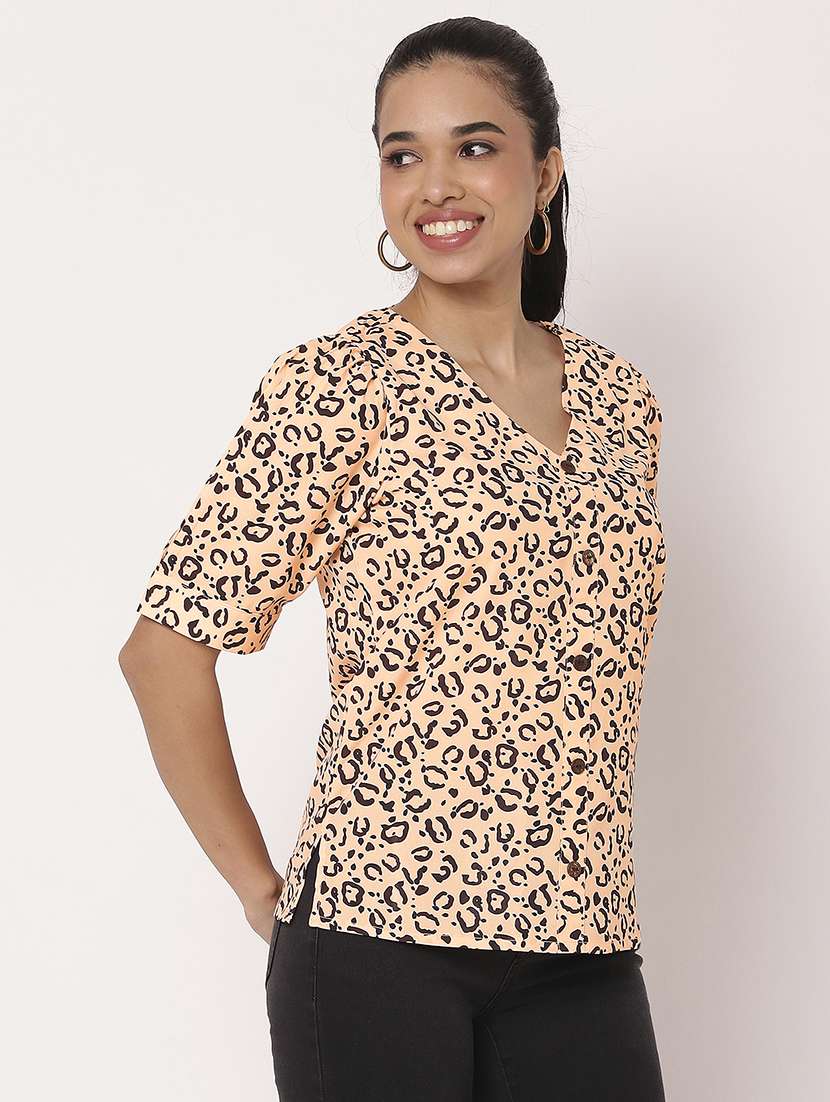 women animal printed v neck shirt top - 21694670 - Standard Image - 3
