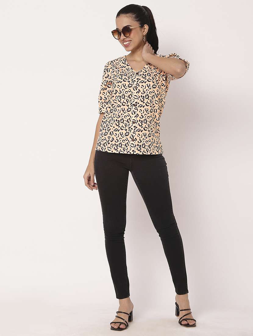 women animal printed v neck shirt top - 21694670 - Standard Image - 5