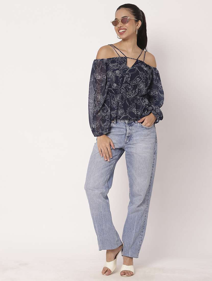 women paisley printed off shoulder neck peplum top - 21694673 -  Standard Image - 5