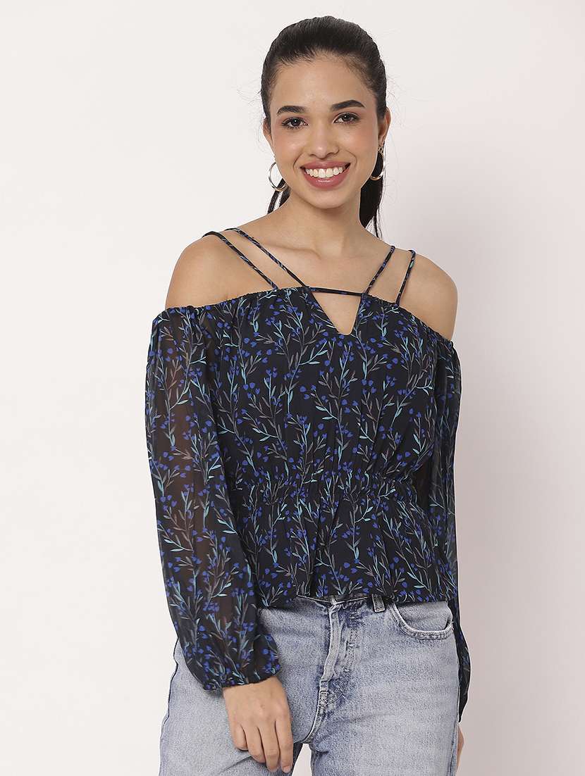 women printed off shoulder neck peplum top - 21694674 - Zoom Image - 0