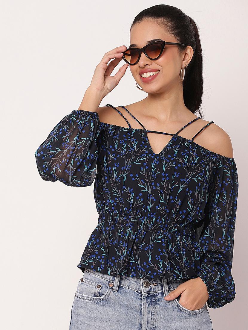 women printed off shoulder neck peplum top - 21694674 - Standard Image - 5