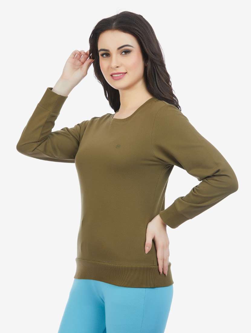 women solid long sleeve sweatshirt - 21694736 -  Standard Image - 3