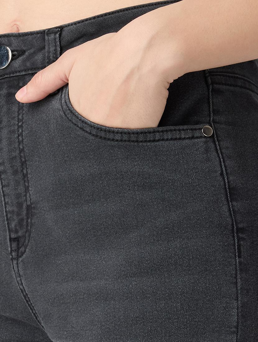 globus women charcoal cotton stretch solid mid-rise wide bottom hem bootcut jeans - 21694759 - Standard Image - 5