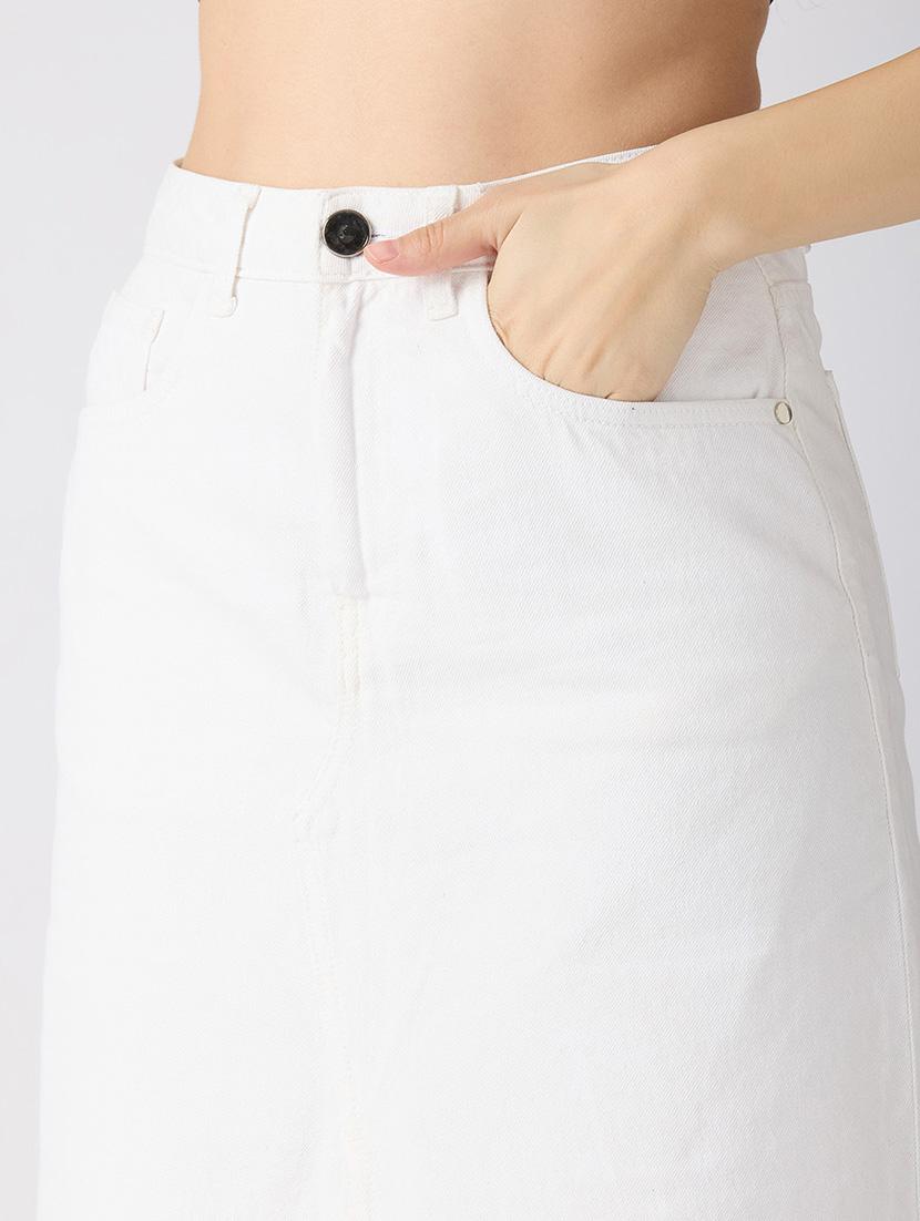 globus women white solid mid-rise front slit straight maxi denim skirt - 21694765 - Standard Image - 5