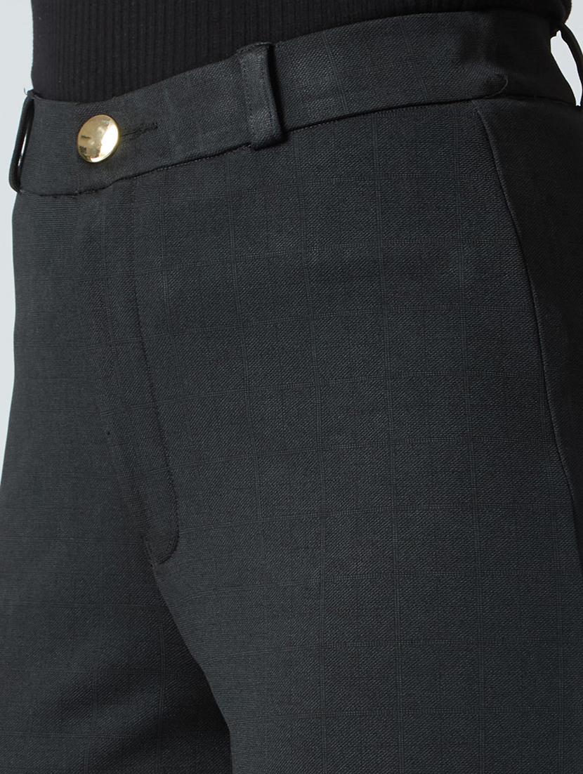 globus women black self checked design stretchable mid-rise straight fit workwear trousers - 21694771 - Standard Image - 5