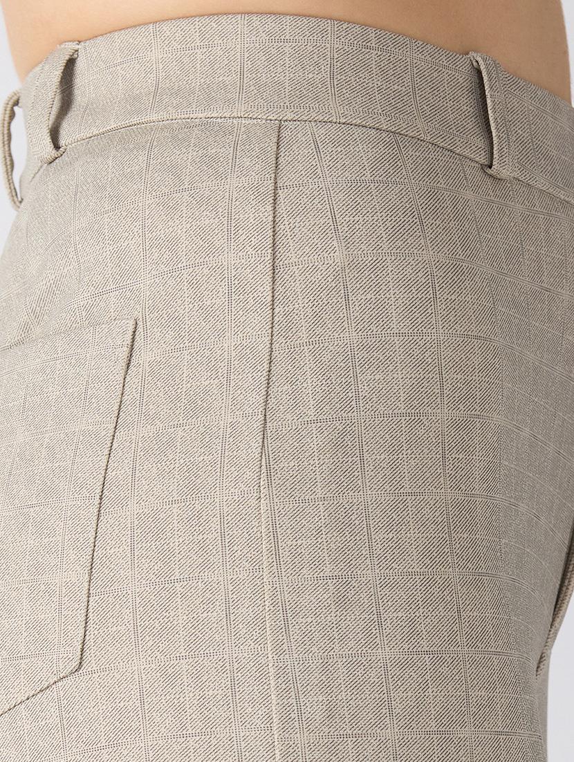 globus women beige self checked design stretchable mid-rise straight fit workwear trousers - 21694773 - Standard Image - 5