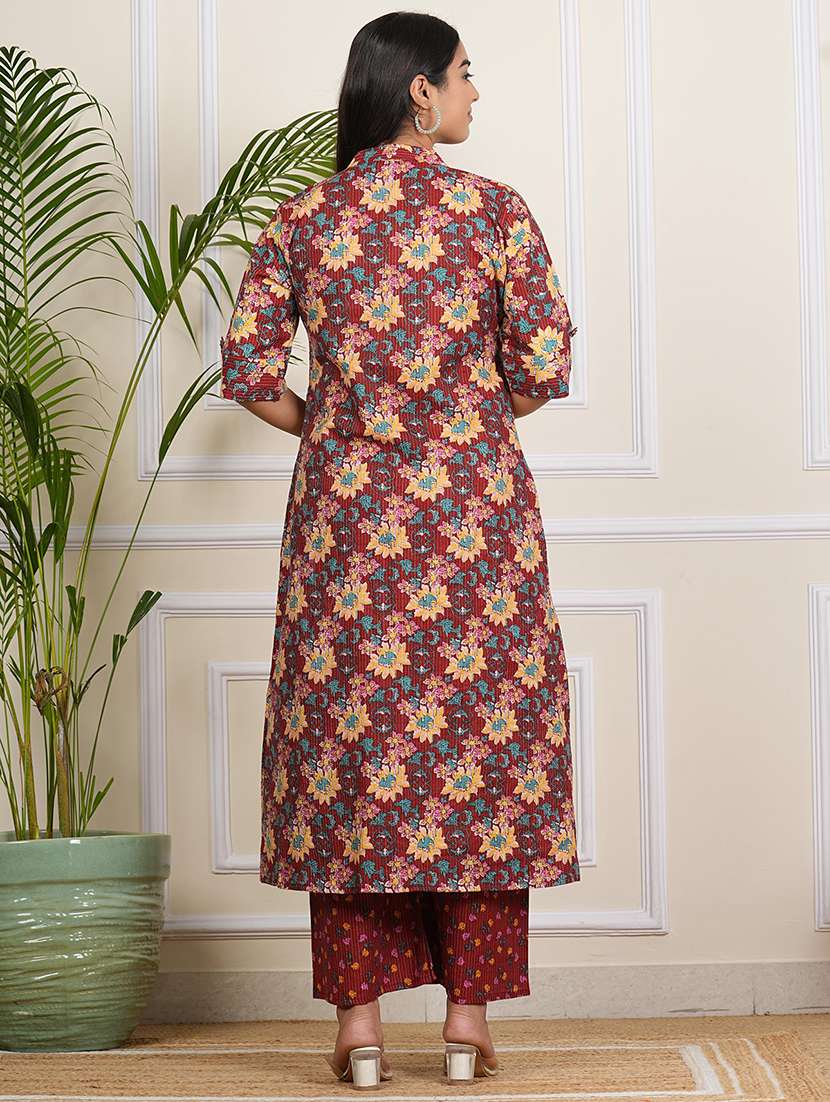 women floral printed mandarin neck kurta palazzo set - 21694785 -  Standard Image - 3