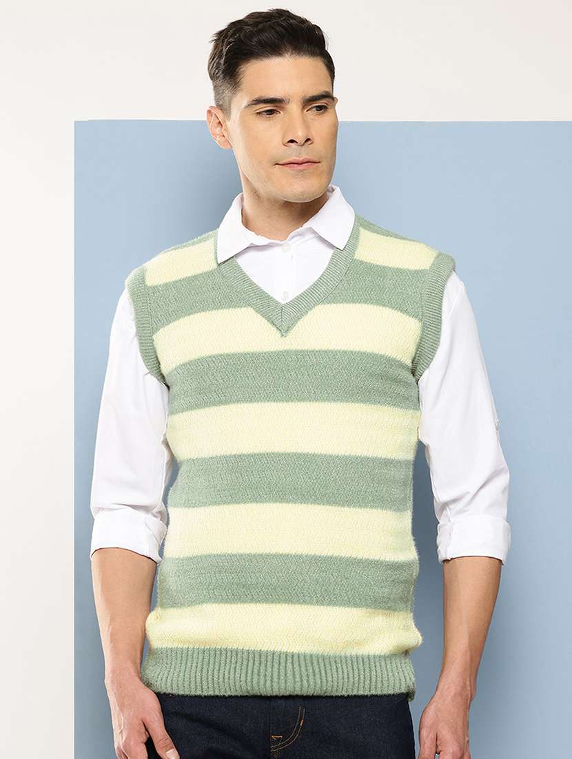 men v-neck striped pullover