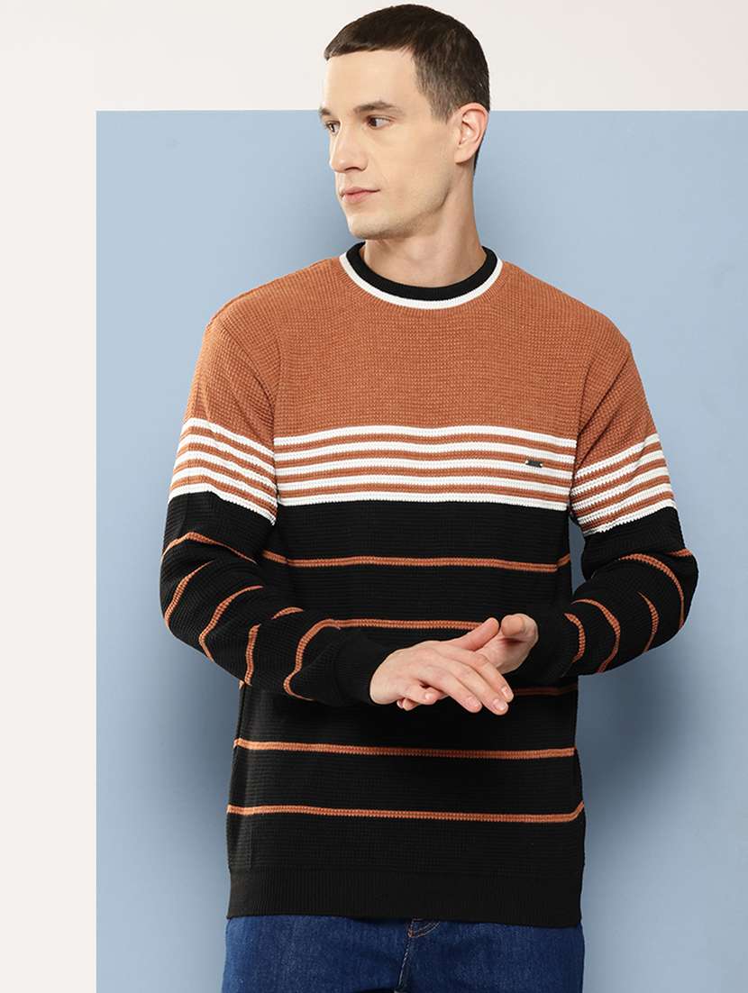 men crew neck striped pullover
