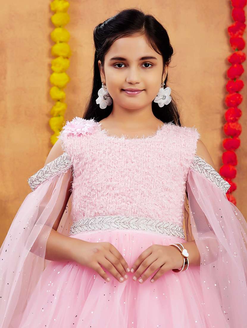 girls embellished round neck party wear gown - 21694857 - Standard Image - 5