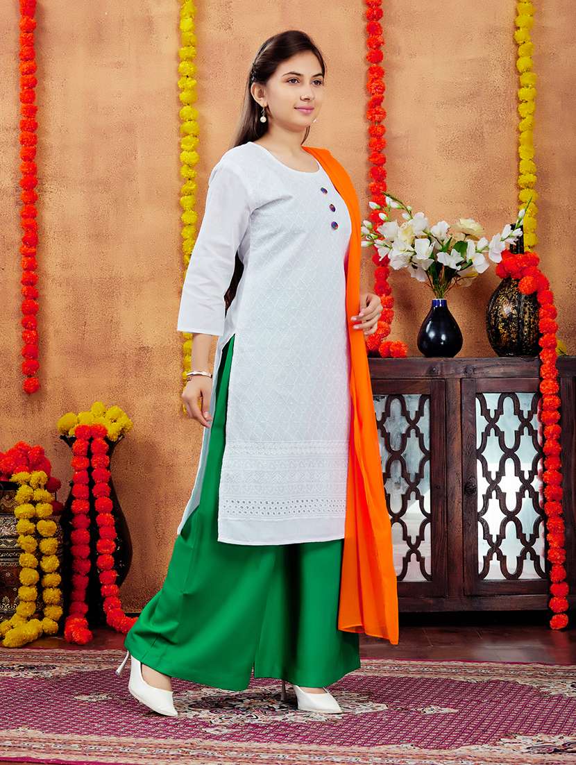 girls embroidered round neck straight kurta - 21694870 -  Standard Image - 3