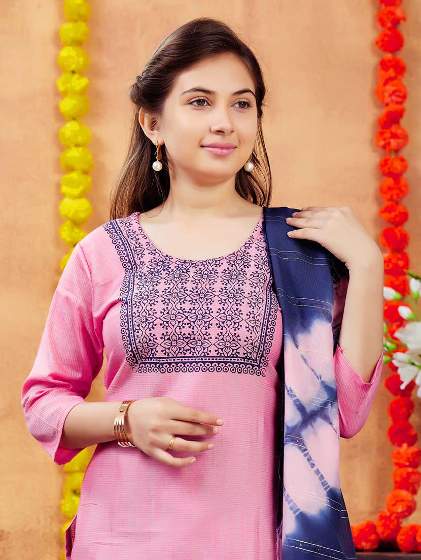 girls embroidered round neck straight kurta - 21694873 -  Standard Image - 5