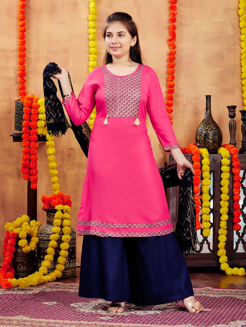 girls placement print round neck a-line kurta - 21694875 - Zoom Image - 0