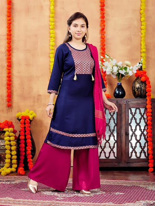 girls placement print round neck a-line kurta - 21694876 - Standard Image - 0