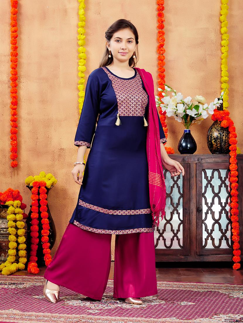 girls placement print round neck a-line kurta - 21694876 - Zoom Image - 0
