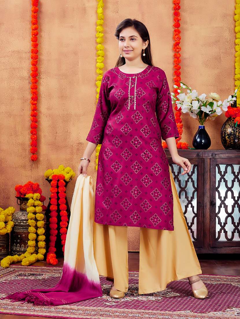 girls printed round neck straight kurta