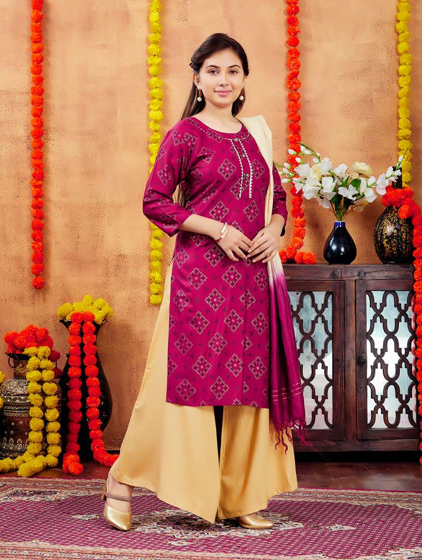 girls printed round neck straight kurta - 21694877 -  Standard Image - 3