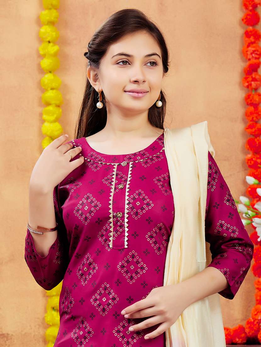 girls printed round neck straight kurta - 21694877 -  Standard Image - 5