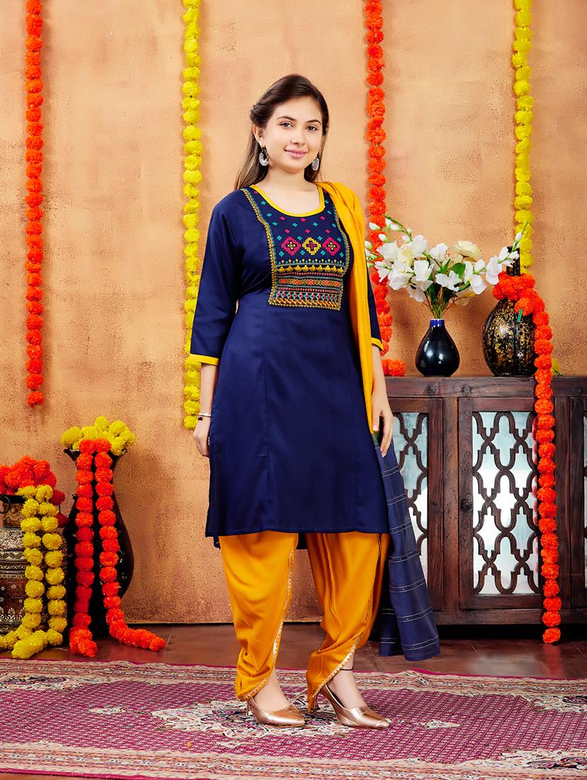 girls embroidered round neck straight kurta