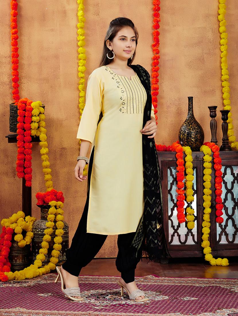 girls embroidered round notch a-line kurta - 21694881 - Standard Image - 3