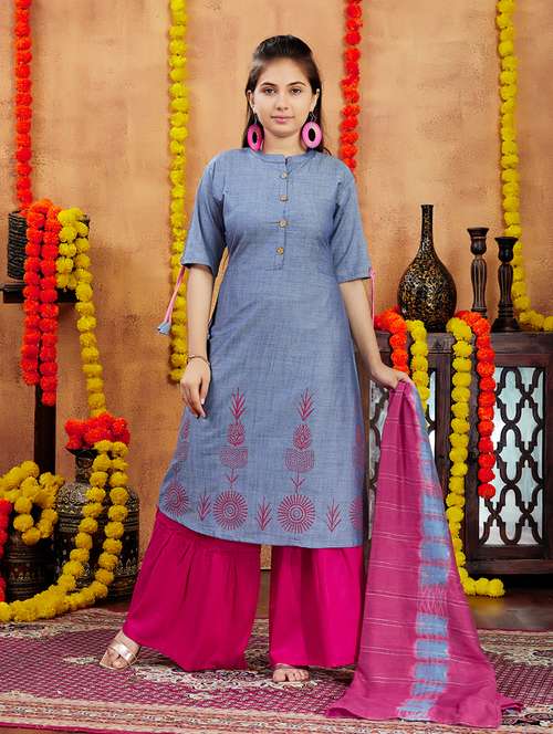 girls elf design mandarin neck a-line kurta - 21694882 -  Standard Image - 0