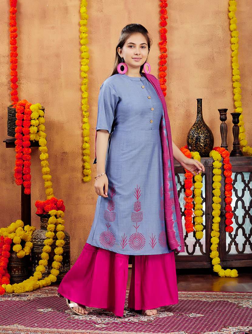 girls elf design mandarin neck a-line kurta - 21694882 -  Standard Image - 3