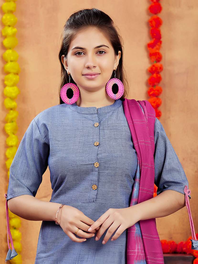 girls elf design mandarin neck a-line kurta - 21694882 -  Standard Image - 5