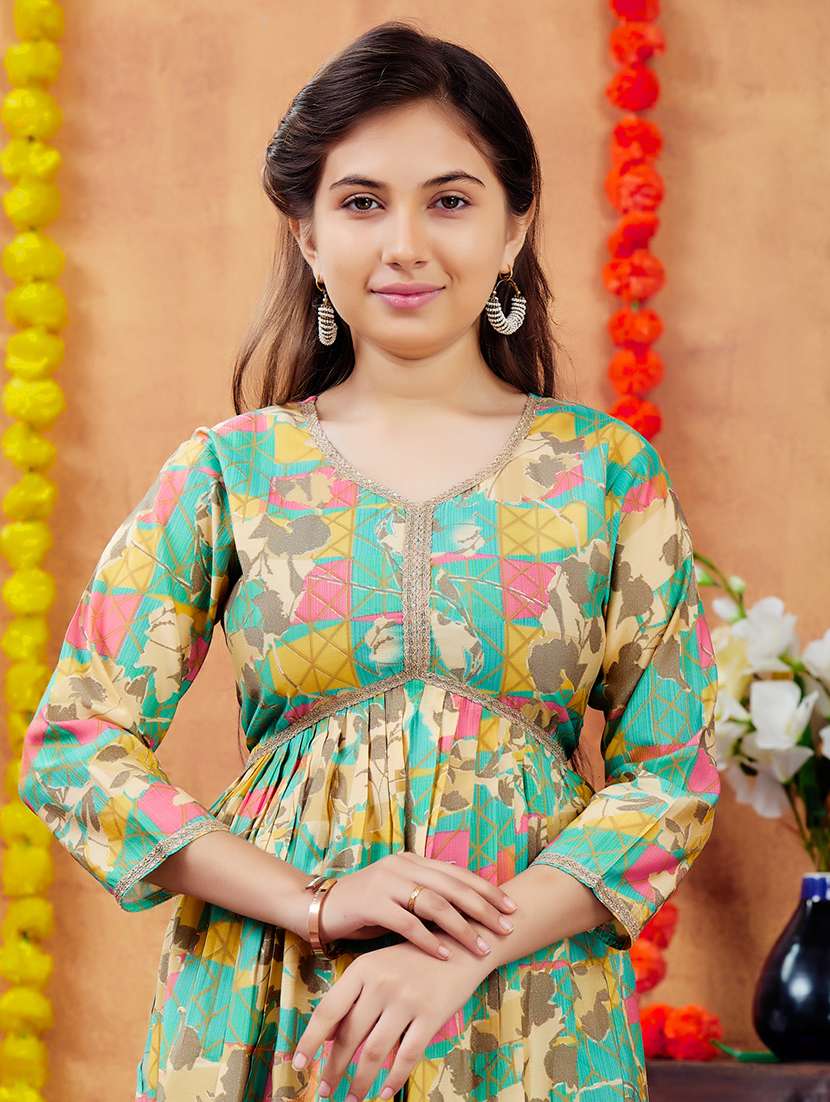 girls printed v neck a-line kurta - 21694888 -  Standard Image - 5
