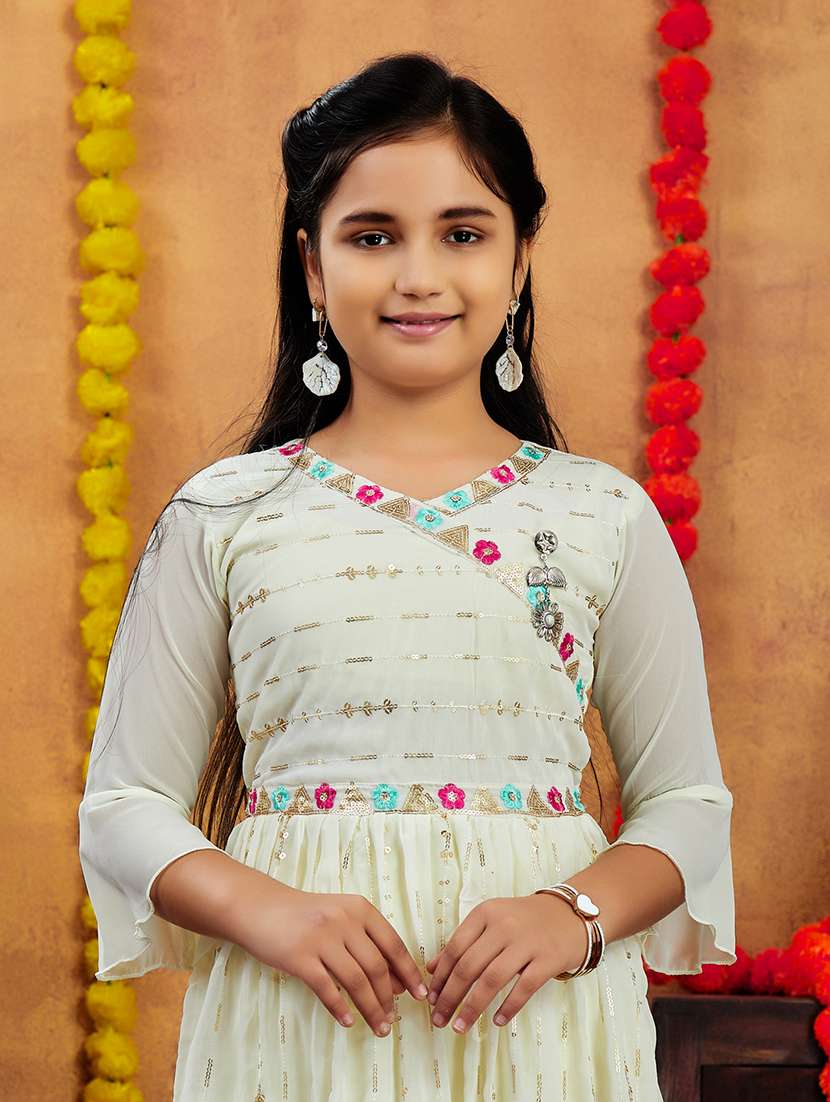 girls embroidered sequin work kurta sharara set  - 21694897 -  Standard Image - 5