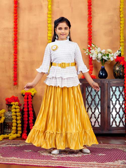 girls printed skirt top set with belt