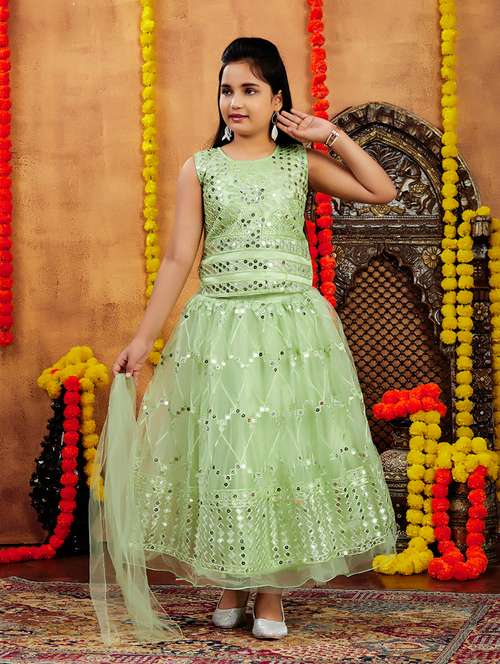 girls embroidered lehenga choli set with dupatta
