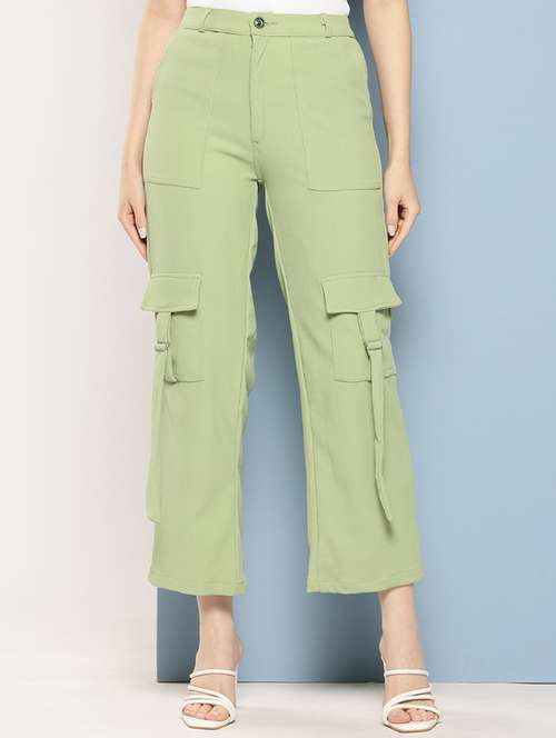women mid rise solid cargo - 21694938 - Standard Image - 0
