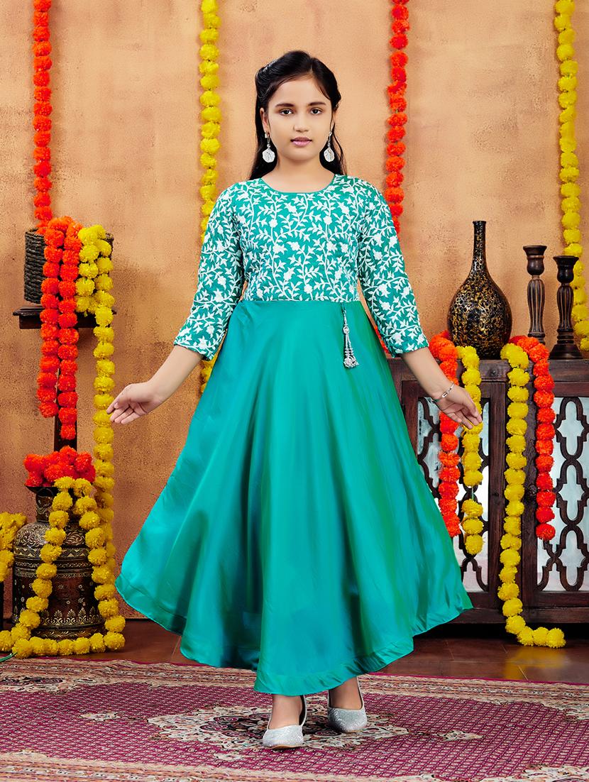 girls embroidered round neck party wear gown - 21694951 - Zoom Image - 0