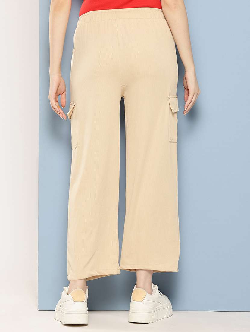 women mid rise solid cargo - 21694953 - Standard Image - 3